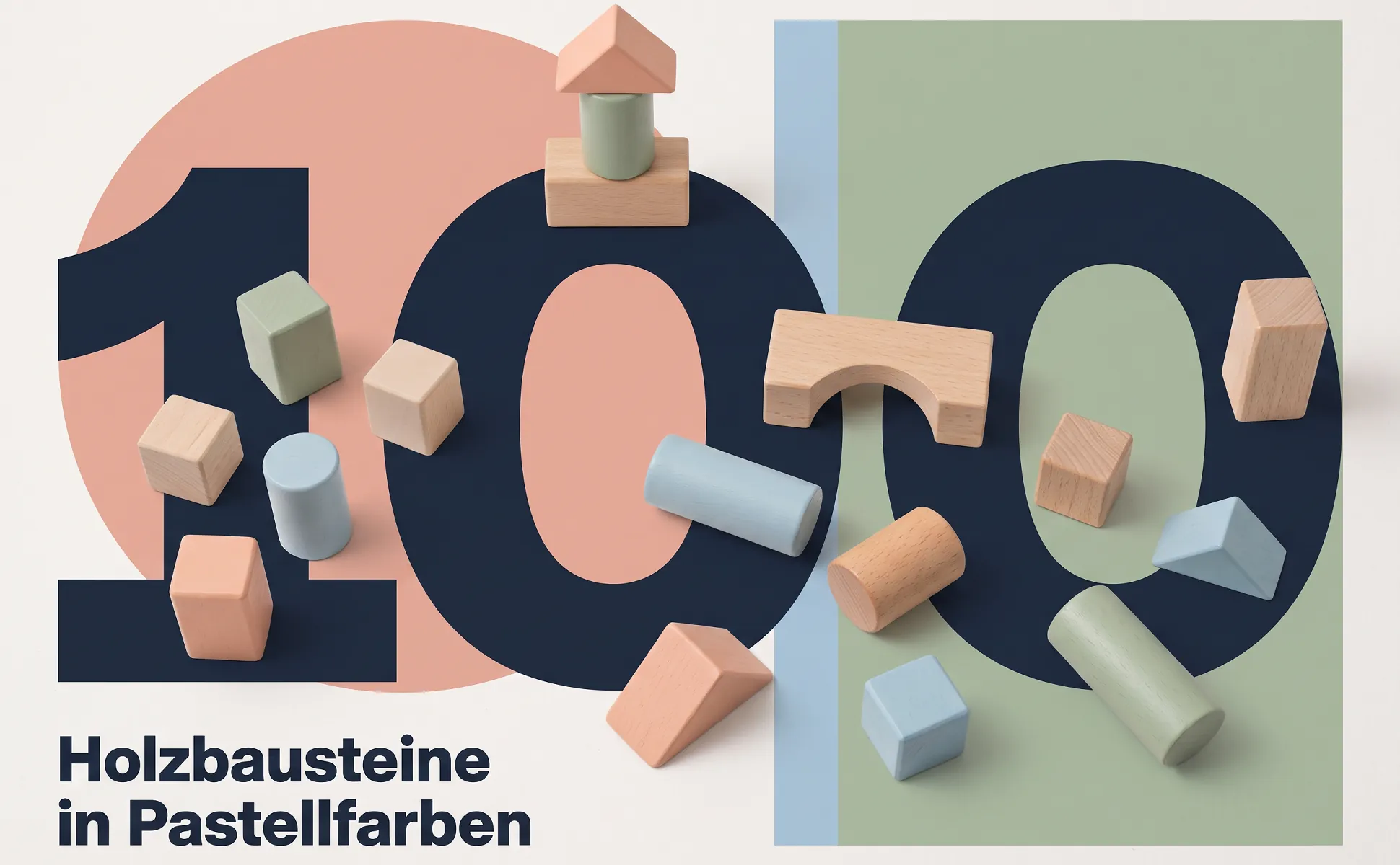 A+ Bild „Riesenzahl“ für Holzbausteine, 100 Teile im Stil Bauhaus: 100, Holzbausteine in Pastellfarben