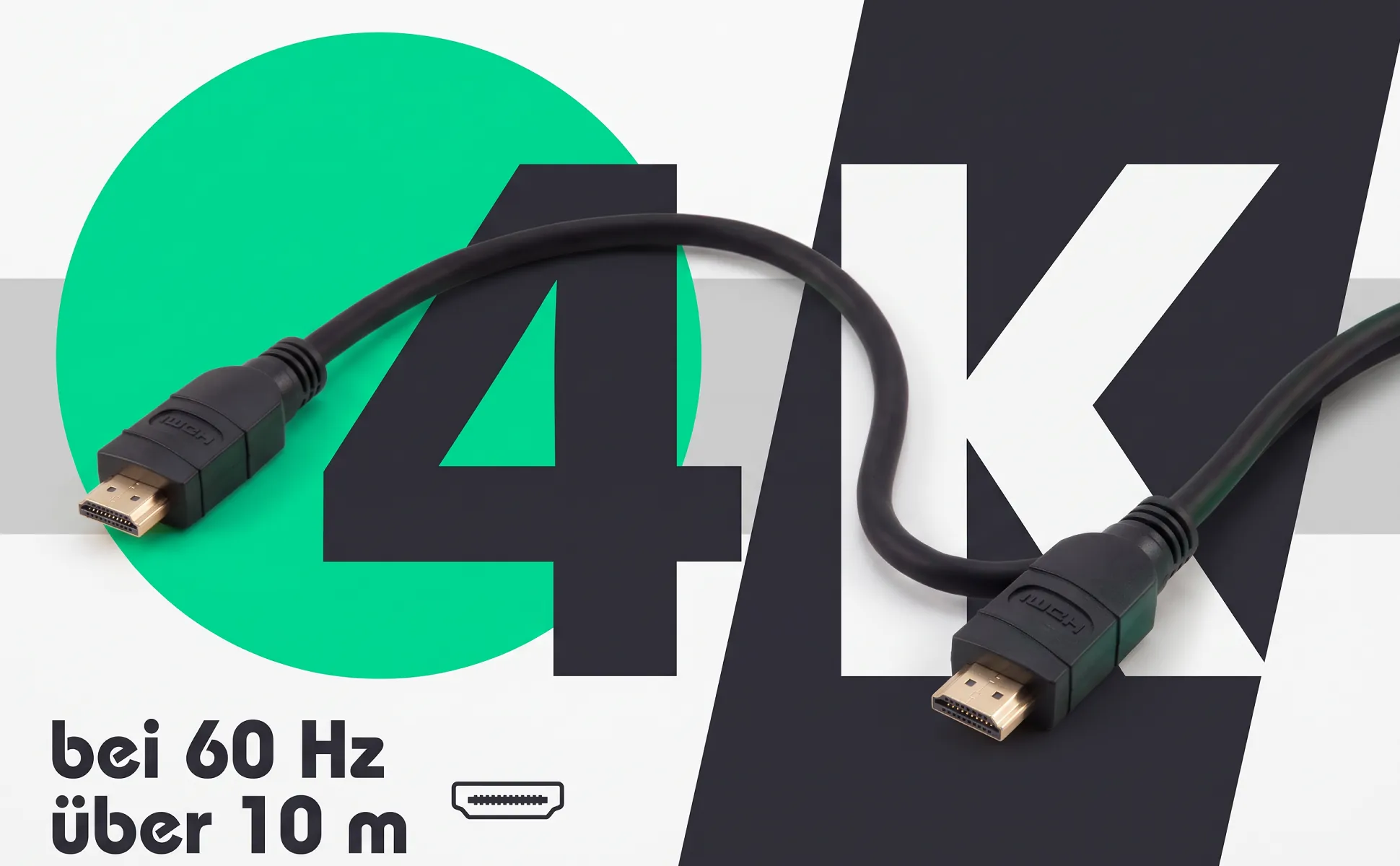 A+ image "Big number" for HDMI cable, 10 m in the Bauhaus style, German text: 4K, bei 60 Hz über 10 m