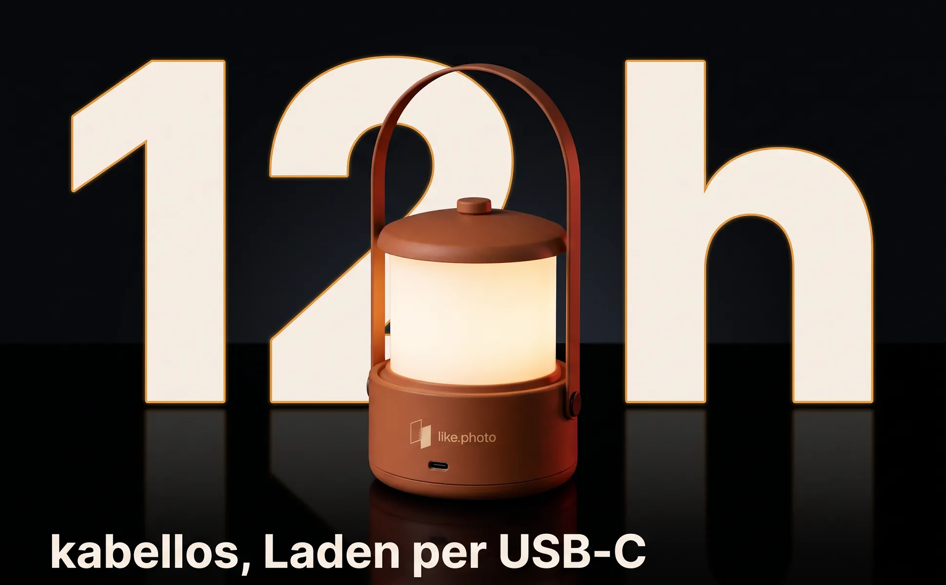 A+ Bild „Riesenzahl“ für Kabellose Tischleuchte im Stil Dark Premium: 12h, kabellos, Laden per USB-C