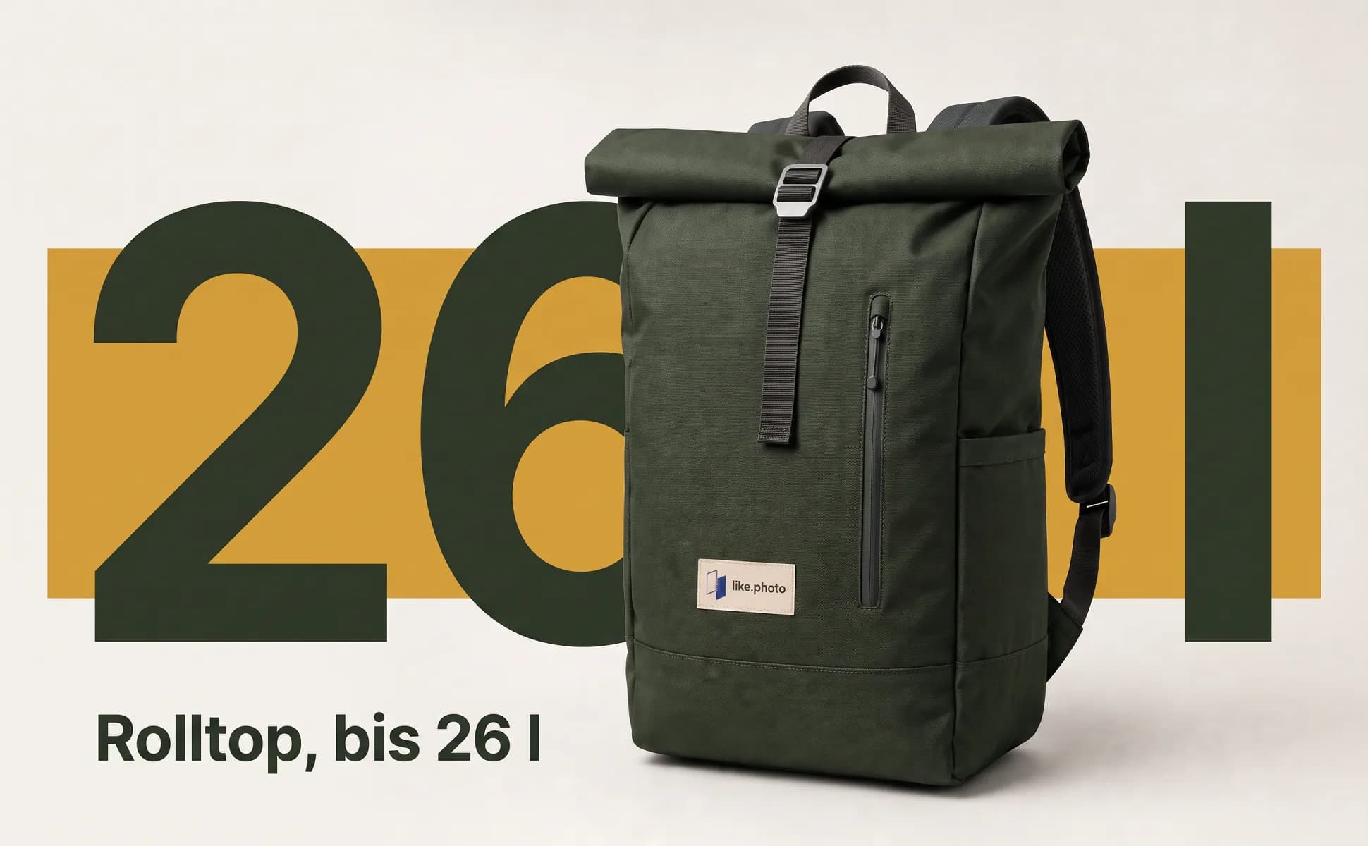 A+ Bild „Riesenzahl“ für Rolltop-Rucksack, 26 l im Stil Hell mit Farbblock: 26 l, Rolltop, bis 26 l