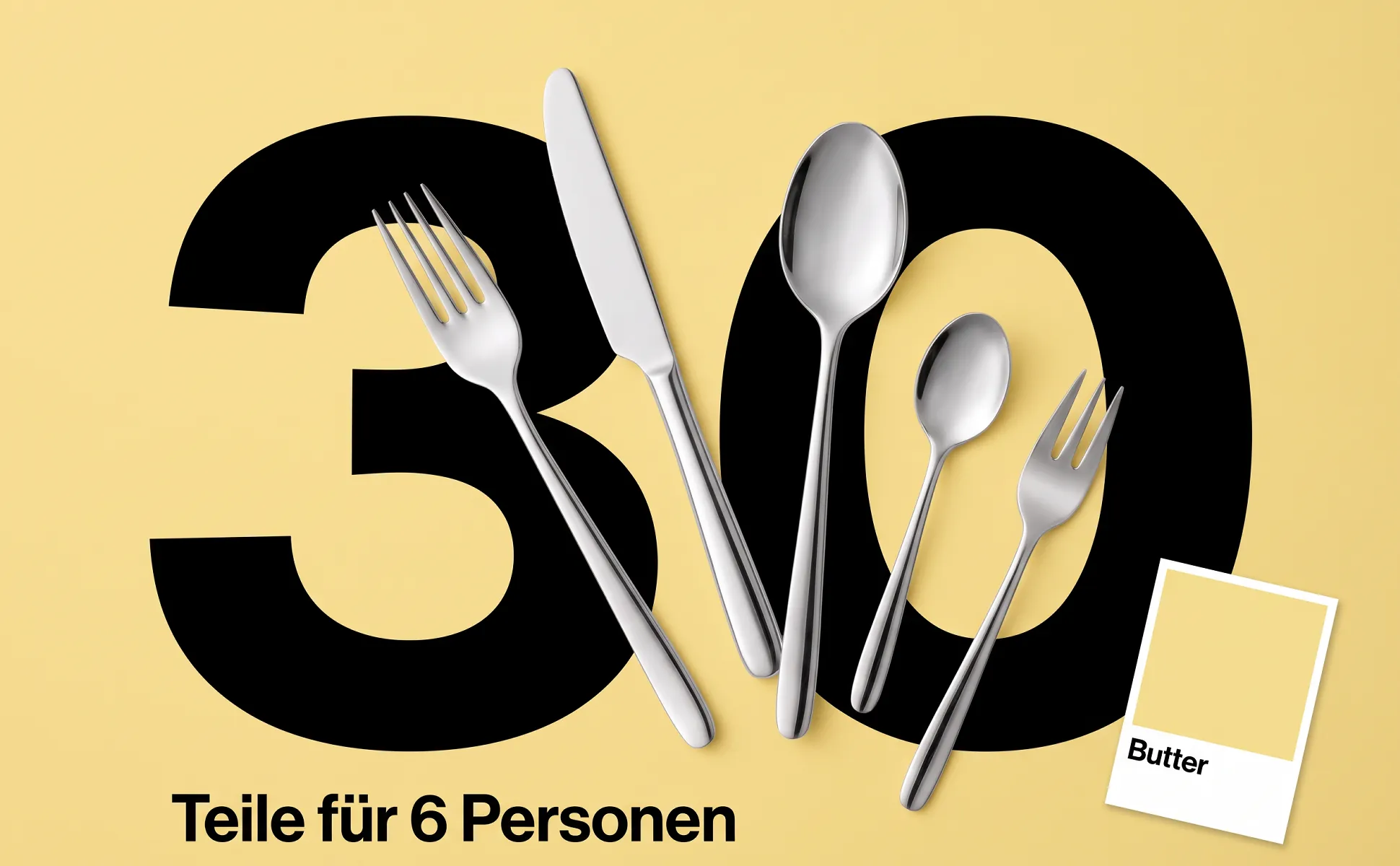 A+ Bild „Riesenzahl“ für Besteckset, 30 Teile im Stil Farbkarte: 30, Teile für 6 Personen, Butter