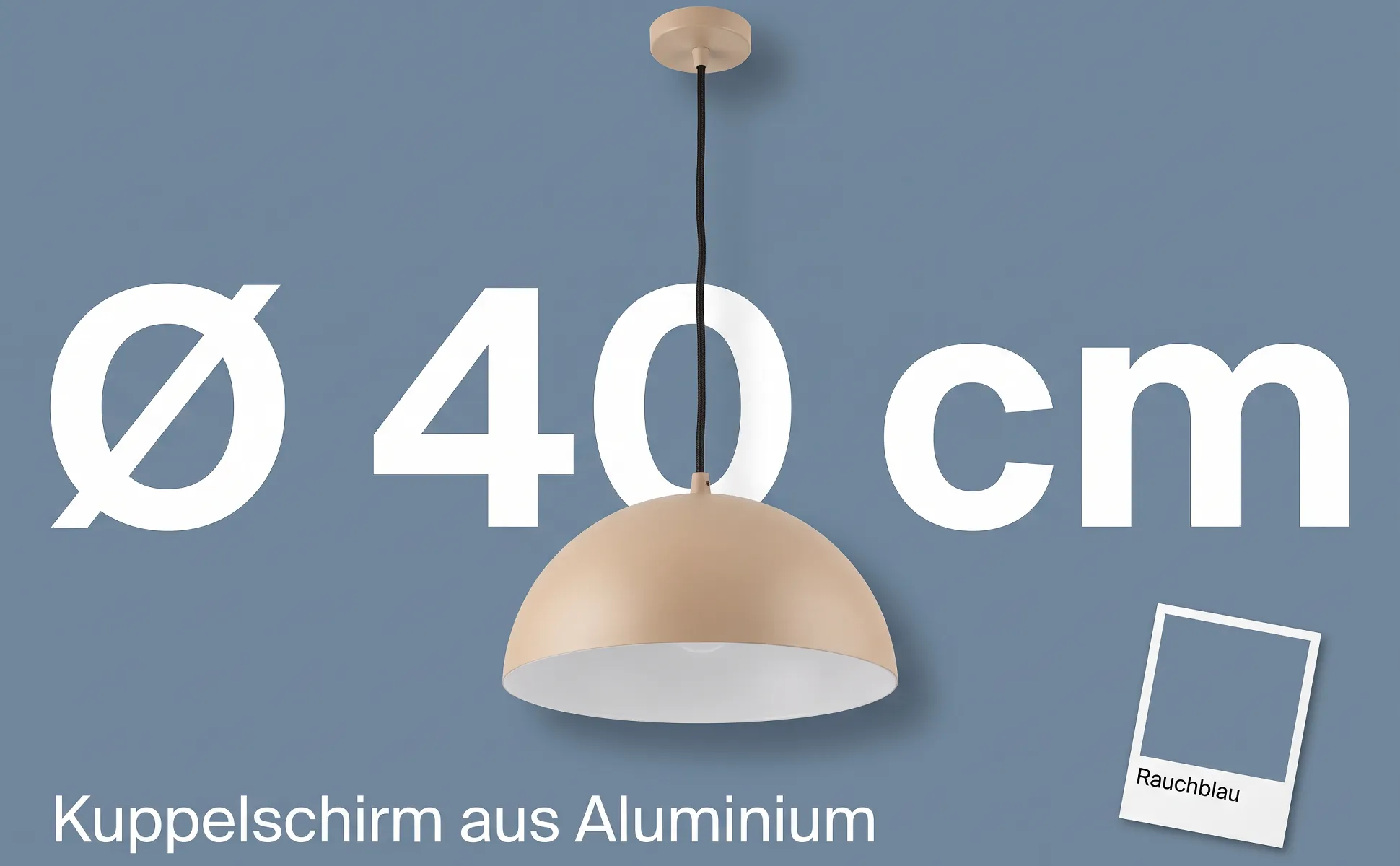 A+ Bild „Riesenzahl“ für Pendelleuchte, Ø 40 cm im Stil Farbkarte: Ø 40 cm, Kuppelschirm aus Aluminium, Rauchblau