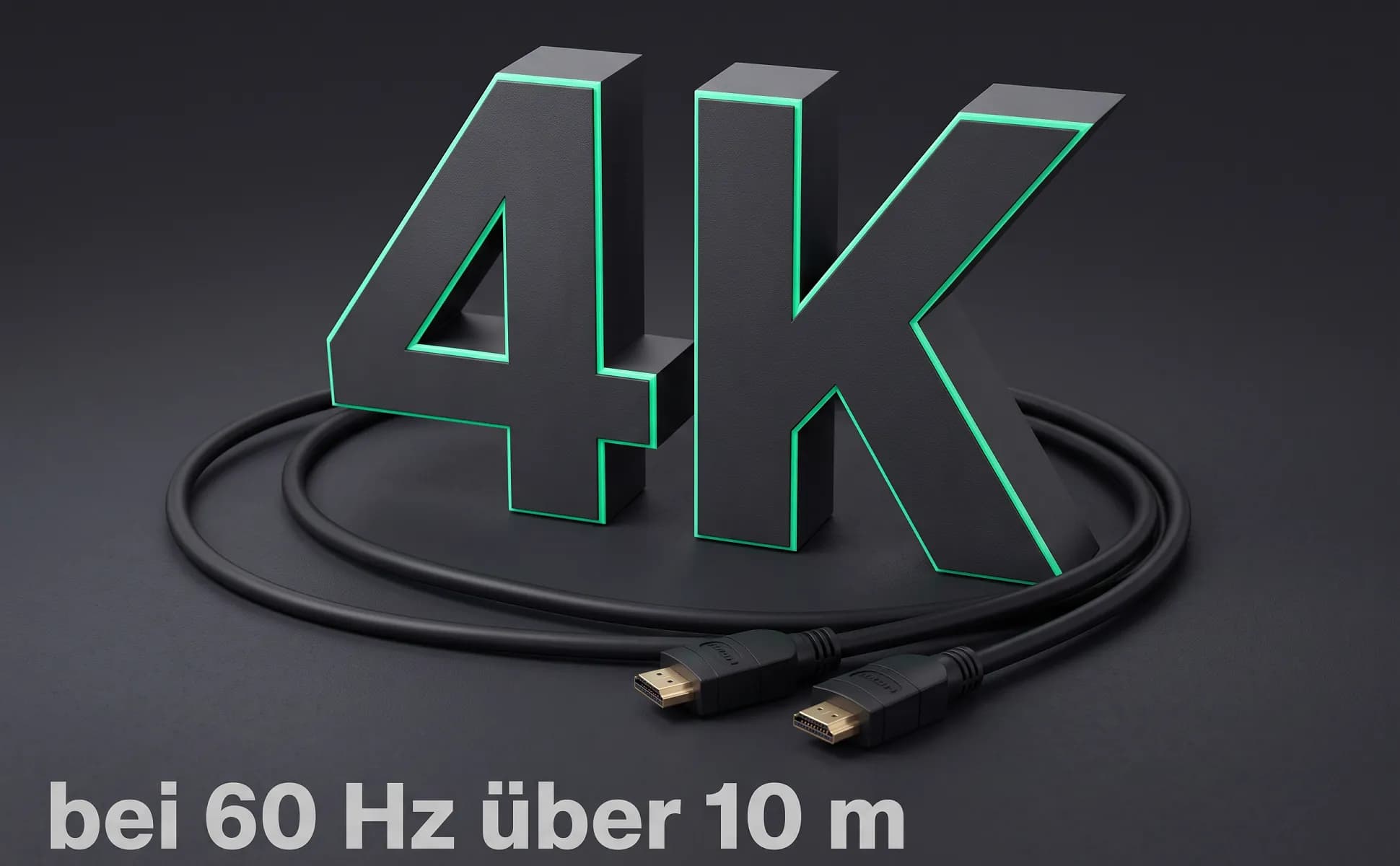 A+ image "Big number" for HDMI cable, 10 m in the Graphite 3D style, German text: 4K, bei 60 Hz über 10 m