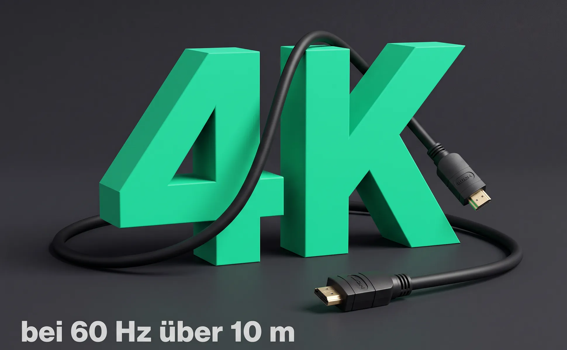 A+ image "Big number" for HDMI cable, 10 m in the Graphite 3D style, German text: 4K, bei 60 Hz über 10 m