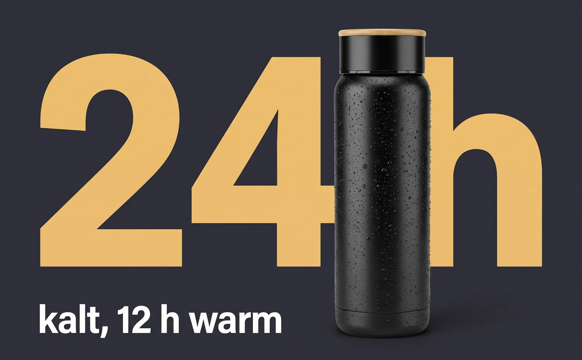 A+ image "Big number" for Insulated bottle, 750 ml in the Graphite poster style, German text: 24 h, kalt, 12 h warm