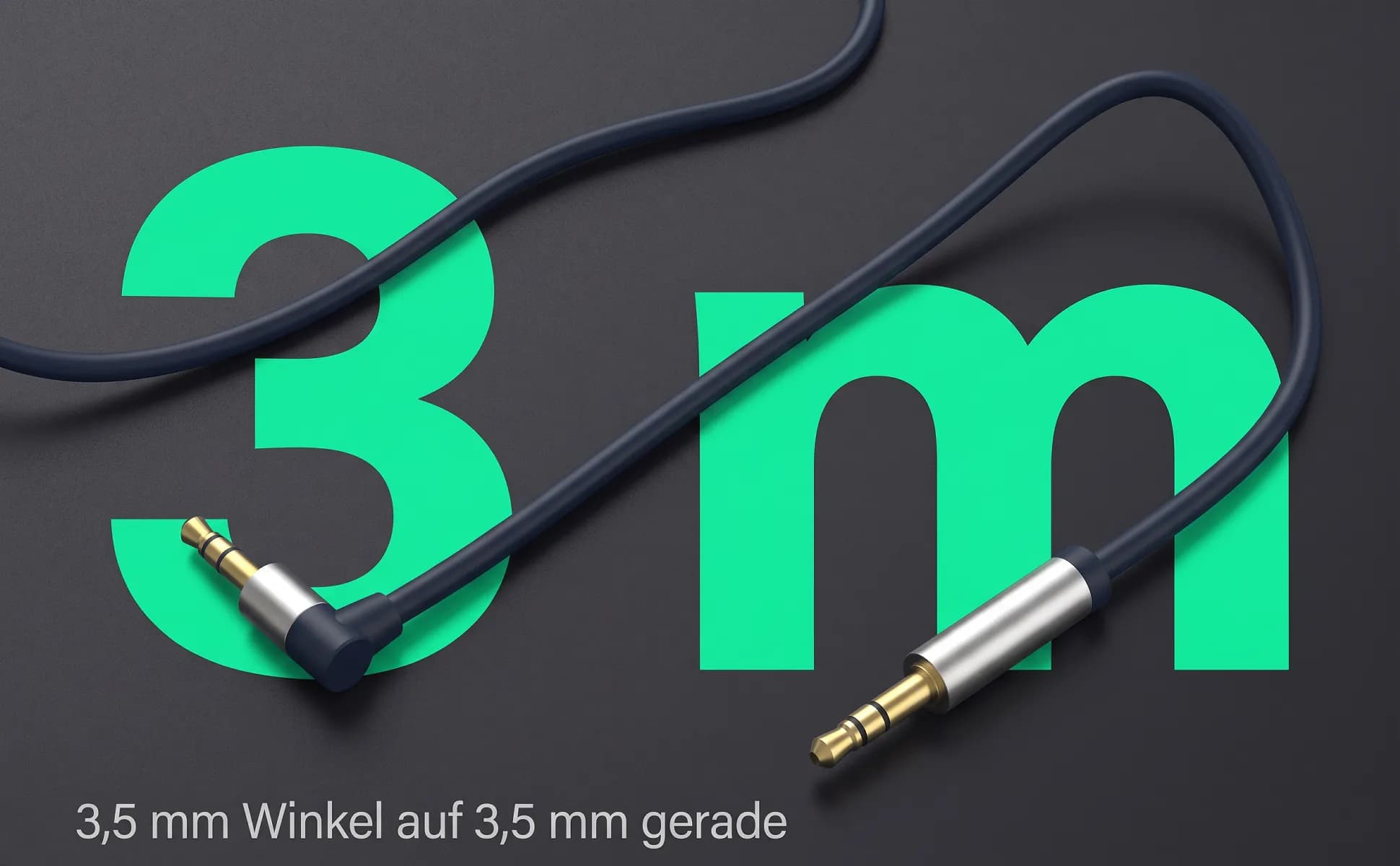 A+ Bild „Riesenzahl“ für Klinkenkabel 3,5 mm, 3 m im Stil Graphit-Poster: 3 m, 3,5 mm Winkel auf 3,5 mm gerade