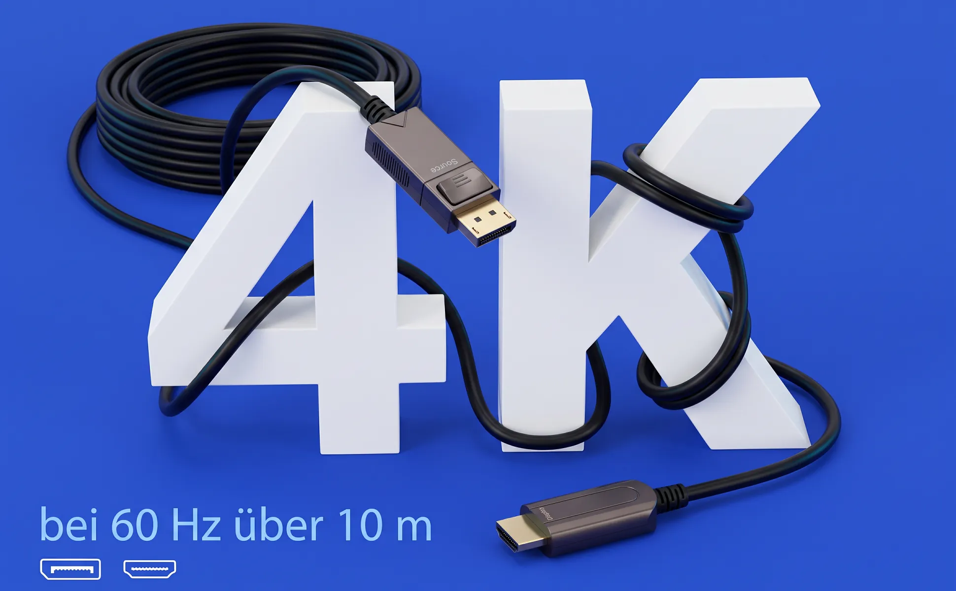 A+ Bild „Riesenzahl“ für DisplayPort-auf-HDMI-Kabel, 10 m im Stil Poster Kobalt: 4K, bei 60 Hz über 10 m