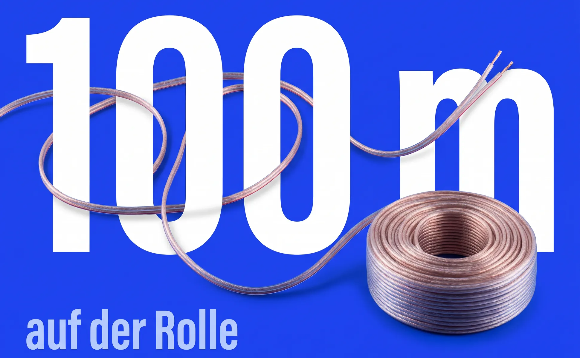 A+ image "Big number" for Speaker cable, 100 m in the Cobalt poster style, German text: 100 m, auf der Rolle