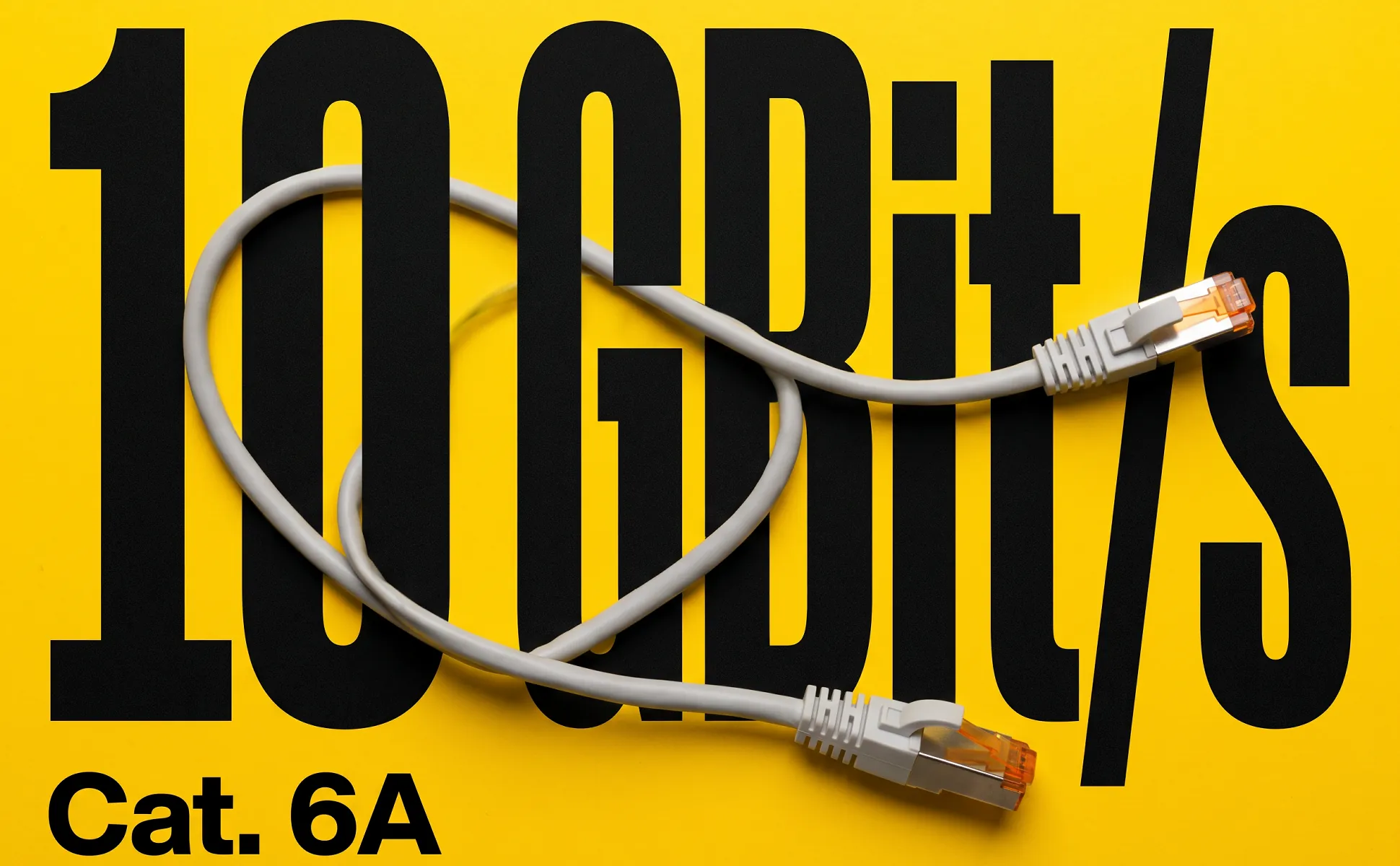 A+ image "Big number" for Cat 6A patch cable, 0.25 m in the Signal poster style, German text: 10 GBit/s, Cat. 6A