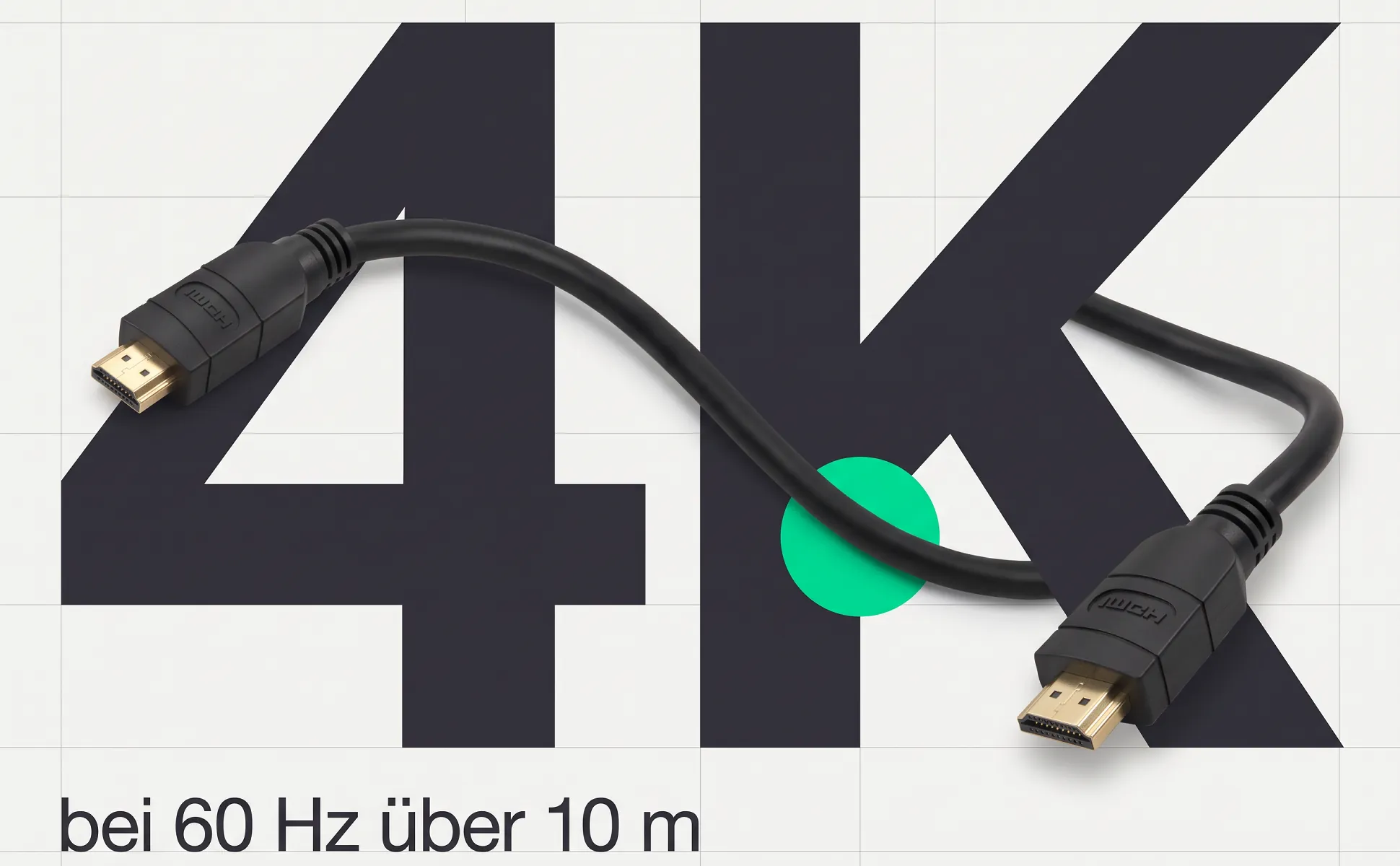 A+ image "Big number" for HDMI cable, 10 m in the Swiss poster style, German text: 4K, bei 60 Hz über 10 m