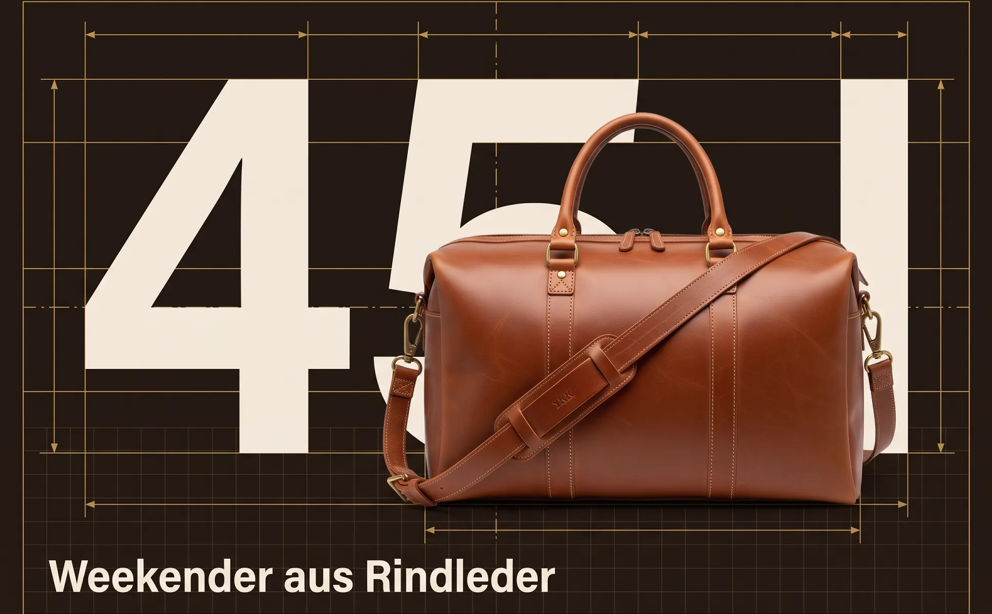 A+ Bild „Riesenzahl“ für Weekender aus Leder, 45 l im Stil Technische Zeichnung: 45 l, Weekender aus Rindleder