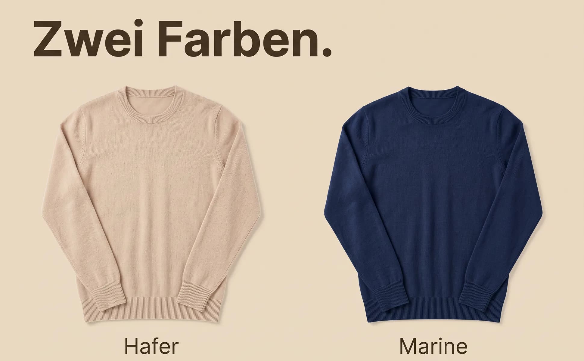 A+ Bild „Vergleich zweier Ausführungen“ für Strickpullover aus Merino im Stil Duotone in Produktfarbe: Zwei Farben., Hafer, Marine