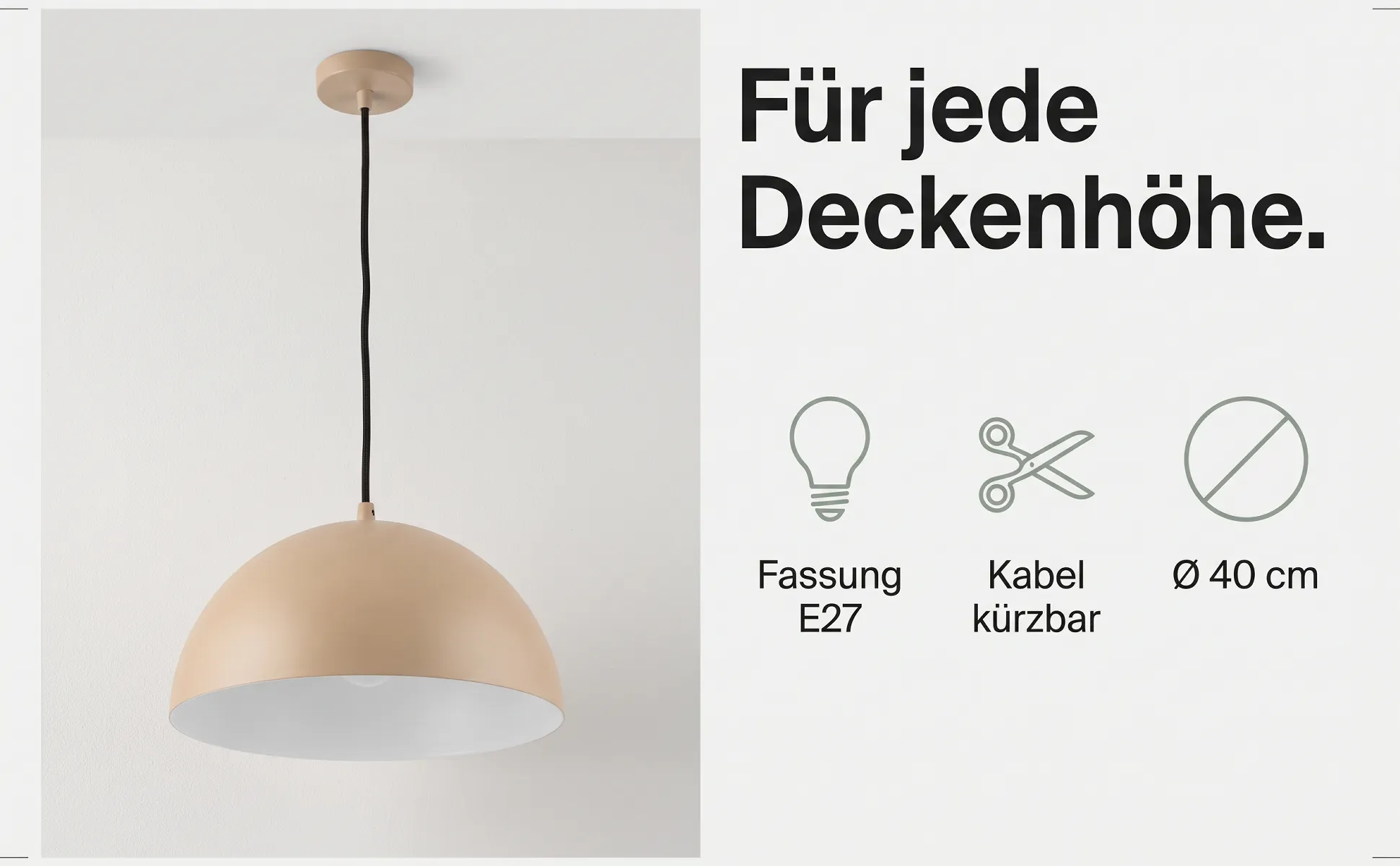 A+ Bild „Icon-Reihe“ für Pendelleuchte, Ø 40 cm im Stil Editorial: Für jede Deckenhöhe., Fassung E27, Kabel kürzbar, Ø 40 cm