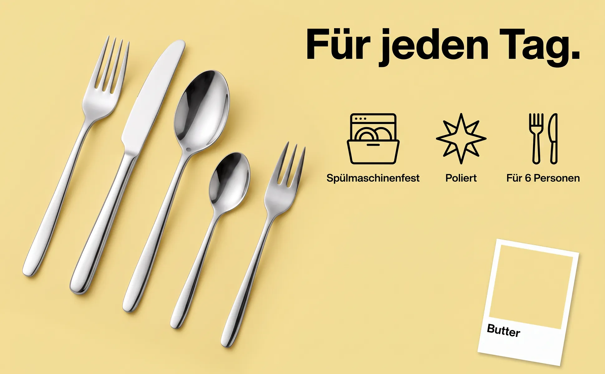 A+ Bild „Icon-Reihe“ für Besteckset, 30 Teile im Stil Farbkarte: Für jeden Tag., Spülmaschinenfest, Poliert, Für 6 Personen, Butter
