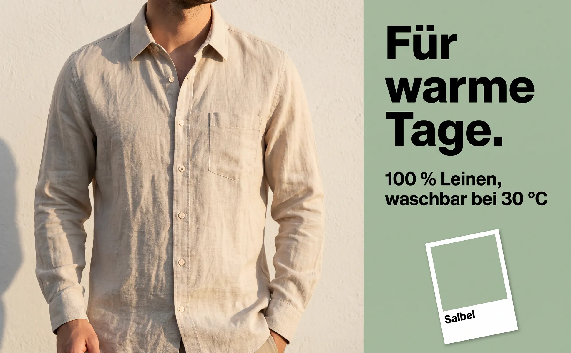 A+ Bild „Einsatzort“ für Leinenhemd im Stil Farbkarte: Für warme Tage., 100 % Leinen, waschbar bei 30 °C, Salbei