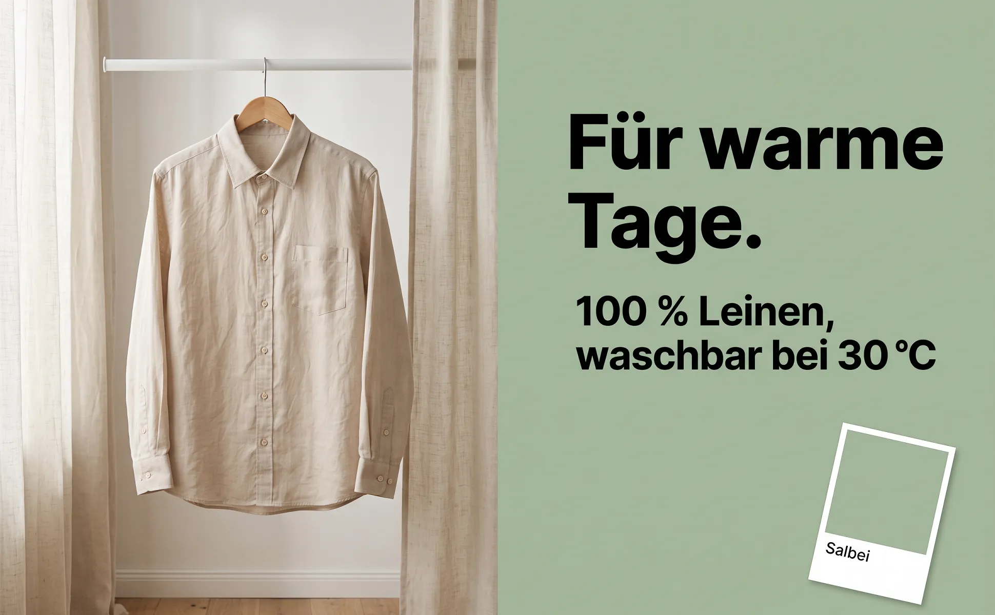 A+ Bild „Einsatzort“ für Leinenhemd im Stil Farbkarte: Für warme Tage., 100 % Leinen, waschbar bei 30 °C, Salbei