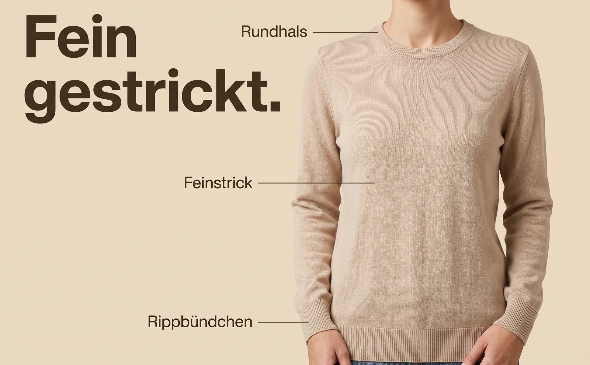 A+ Bild „Überblick mit Labels“ für Strickpullover aus Merino im Stil Duotone in Produktfarbe: Fein gestrickt., Rundhals, Rippbündchen, Feinstrick