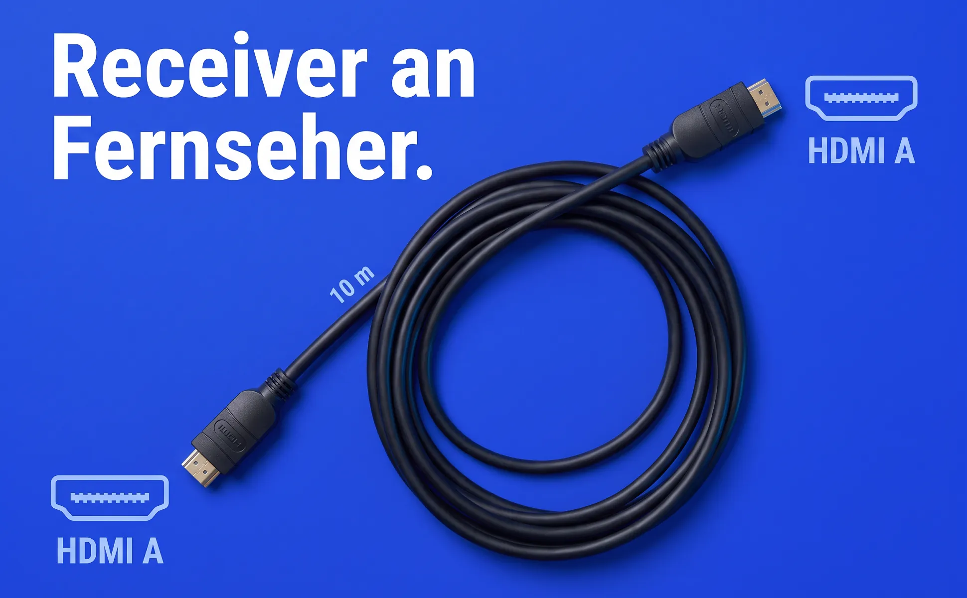 A+ Bild „Überblick mit Labels“ für HDMI-Kabel, 10 m im Stil Poster Kobalt: Receiver an Fernseher., HDMI A, 10 m, HDMI A