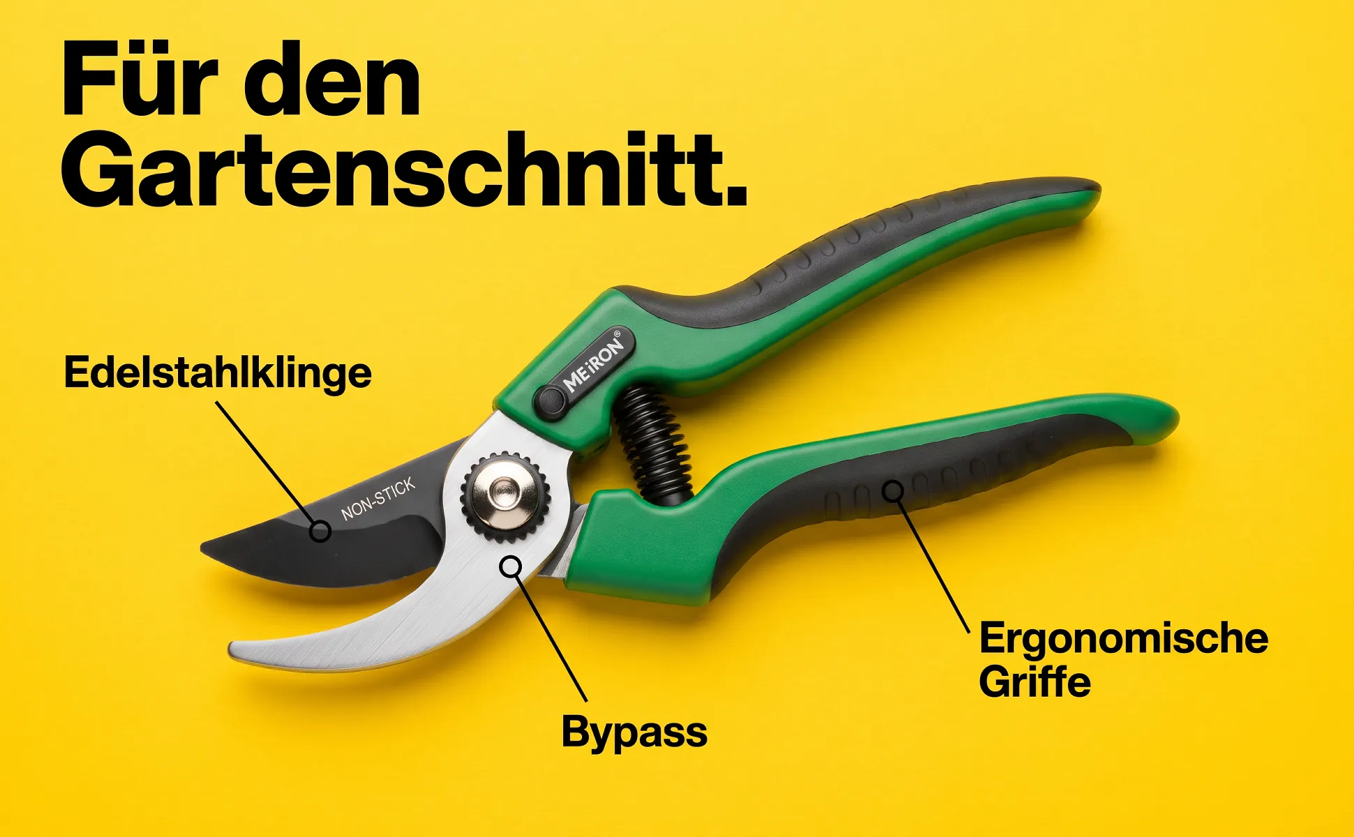 A+ Bild „Überblick mit Labels“ für Gartenschere 200 mm im Stil Poster Signal: Für den Gartenschnitt., Edelstahlklinge, Bypass, Ergonomische Griffe