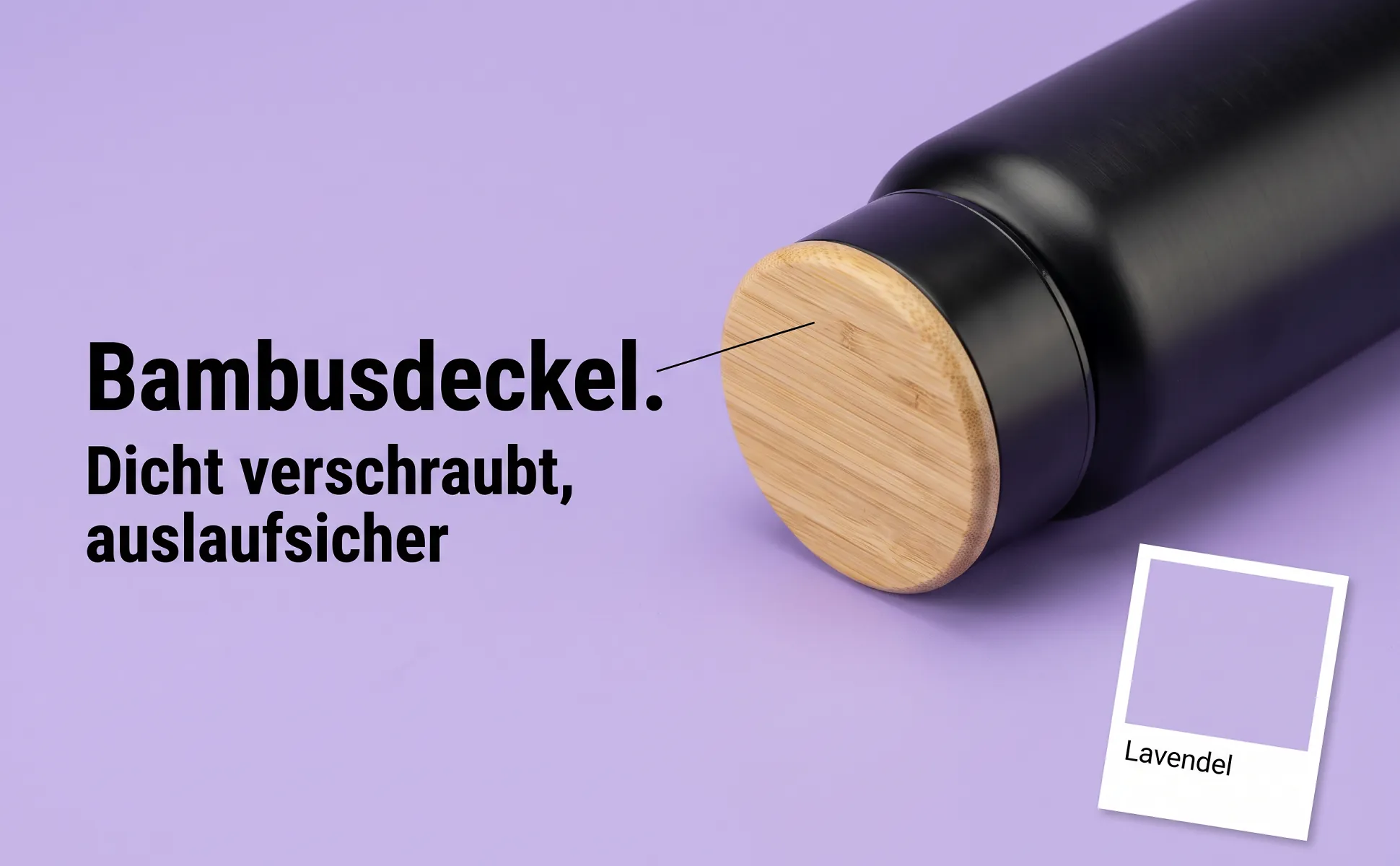 A+ Bild „Makro-Detail“ für Isolierflasche, 750 ml im Stil Farbkarte: Bambusdeckel., Dicht verschraubt, auslaufsicher, Lavendel