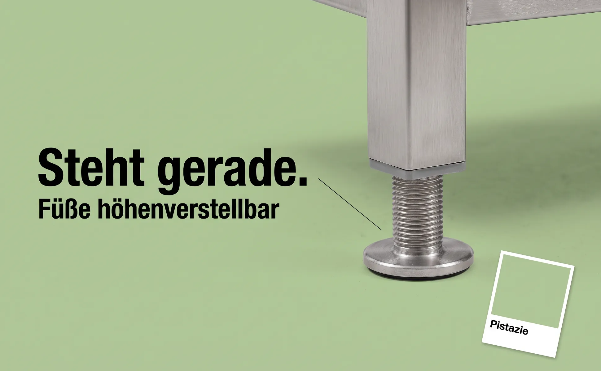 A+ Bild „Makro-Detail“ für Standregal aus Edelstahl im Stil Farbkarte: Steht gerade., Füße höhenverstellbar, Pistazie