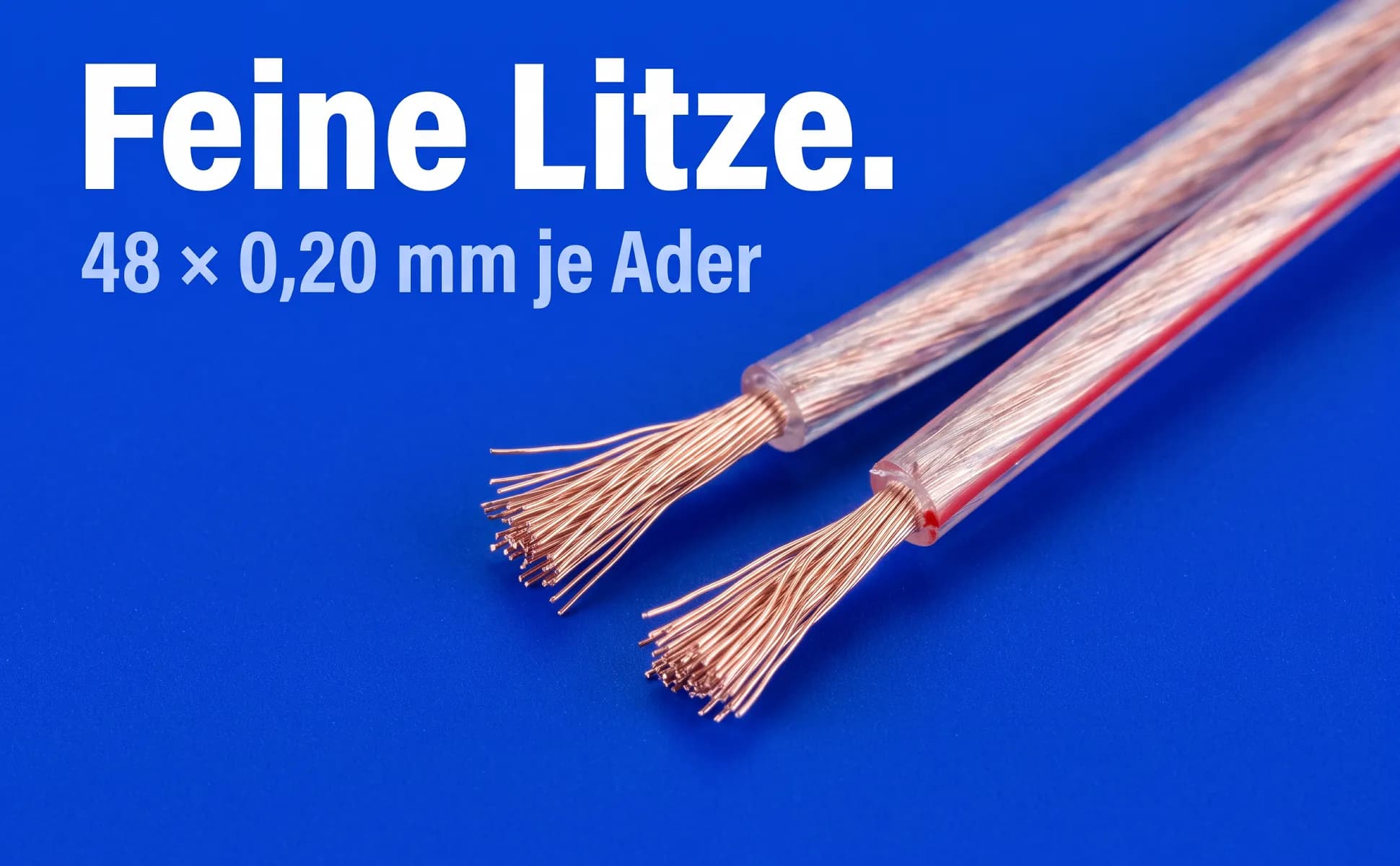 A+ Bild „Makro-Detail“ für Lautsprecherkabel, 100 m im Stil Poster Kobalt: Feine Litze., 48 × 0,20 mm je Ader