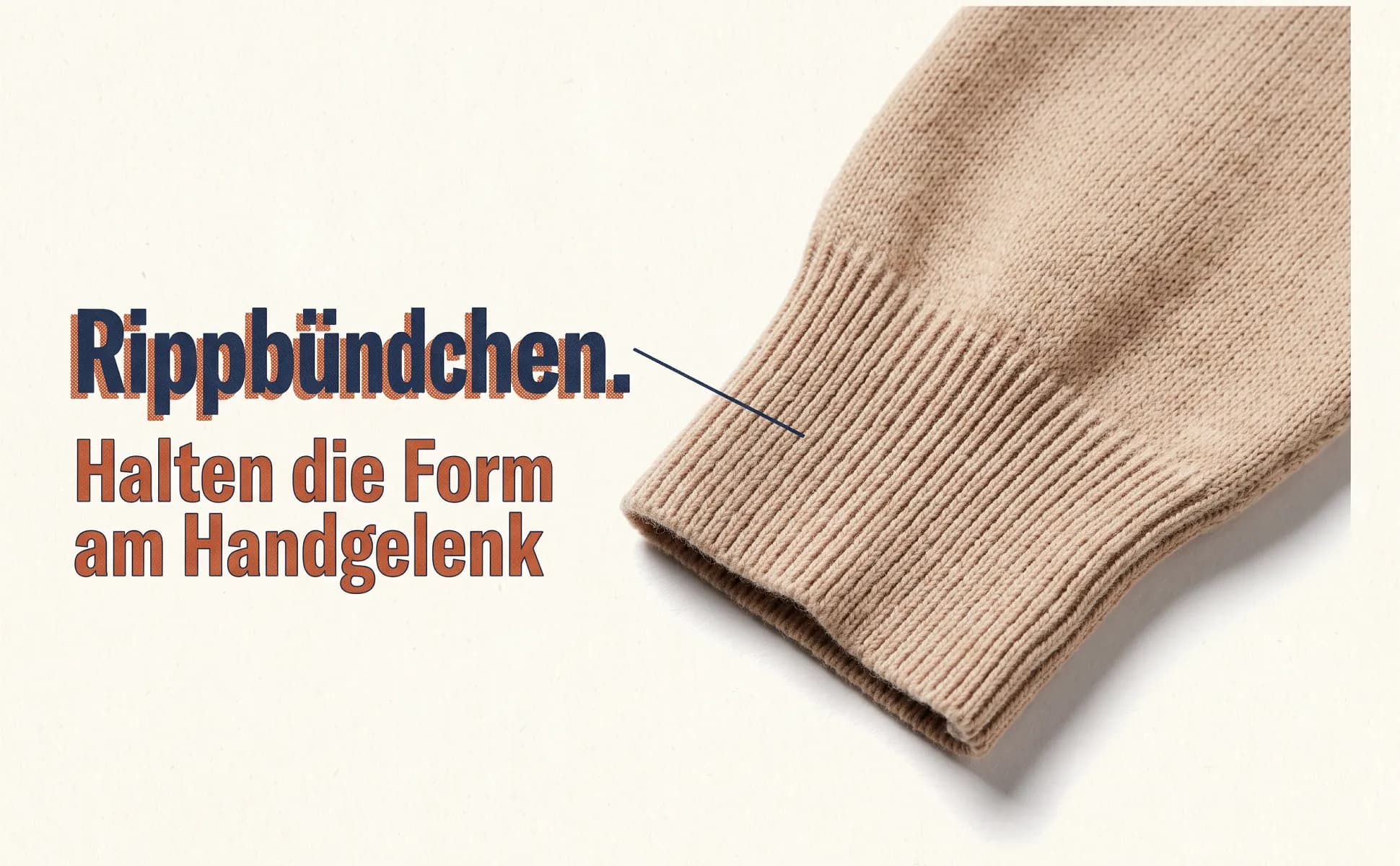 A+ Bild „Makro-Detail“ für Strickpullover aus Merino im Stil Risograph-Druck: Rippbündchen., Halten die Form am Handgelenk